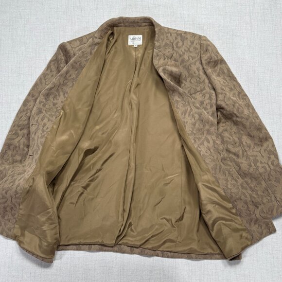 Vintage Armani Collezioni Blazer Tailored Jacquard Brown Two Button Jacket 12 - Picture 6 of 13